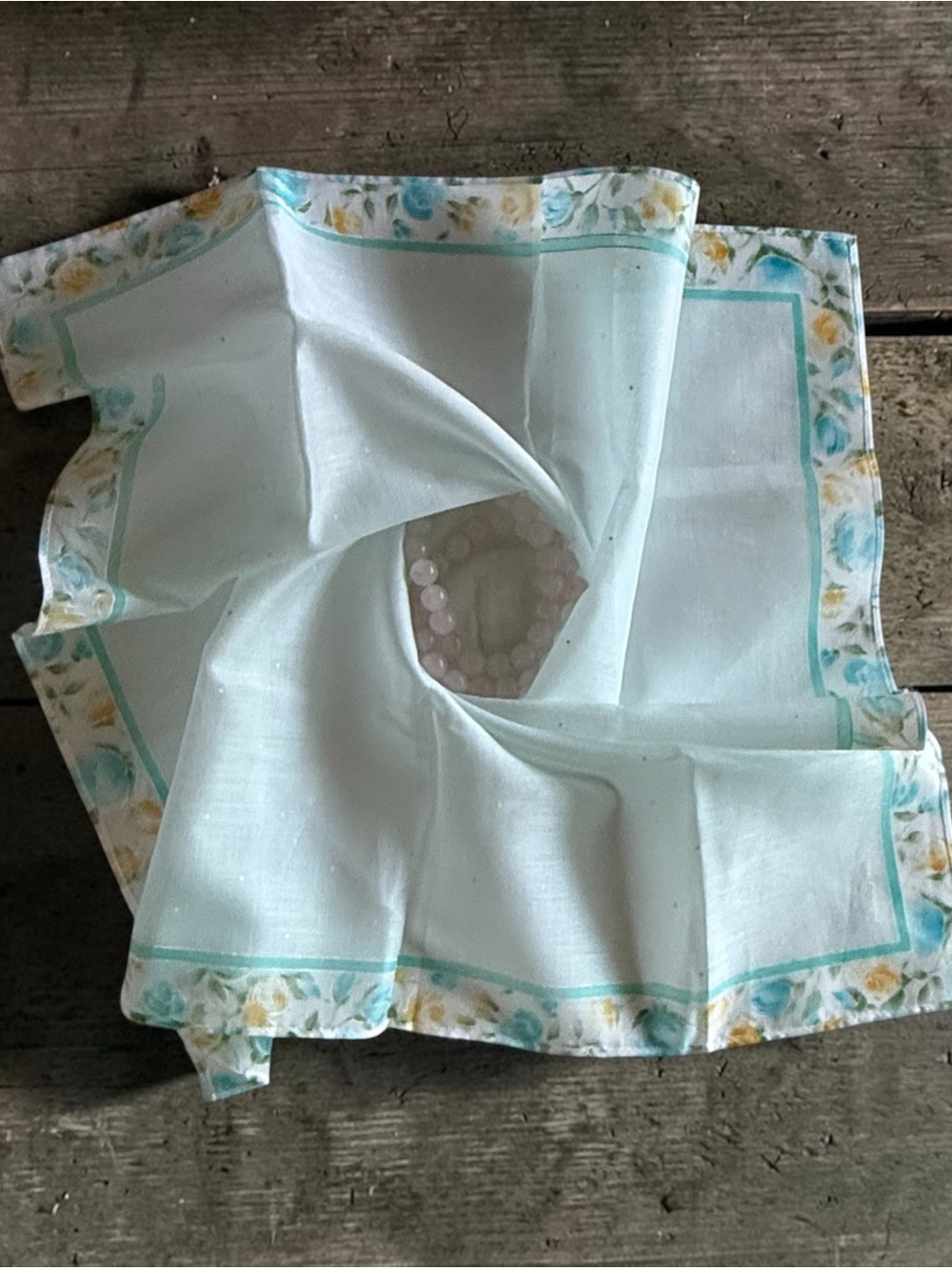 Vintage PIERRE CARDIN Handkerchief Floral Blue Yellow Roses White Cotton Scarf
